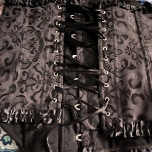 Black Lace-Up Corset with Floral Pattern